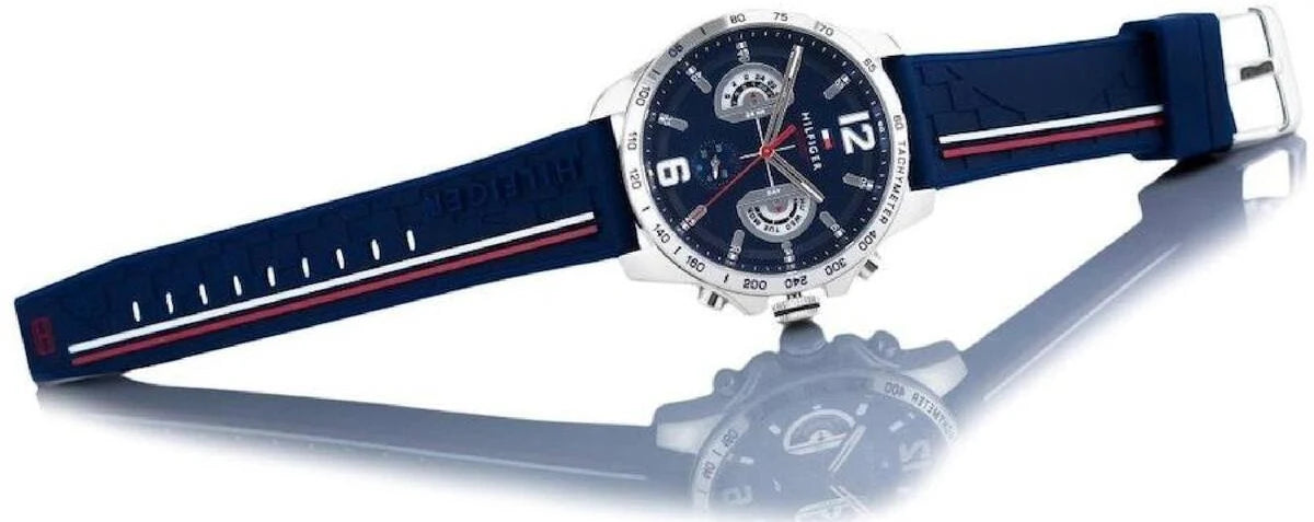 TOMMY HILFIGER DECKER SILICON BELT SILVER BLUE